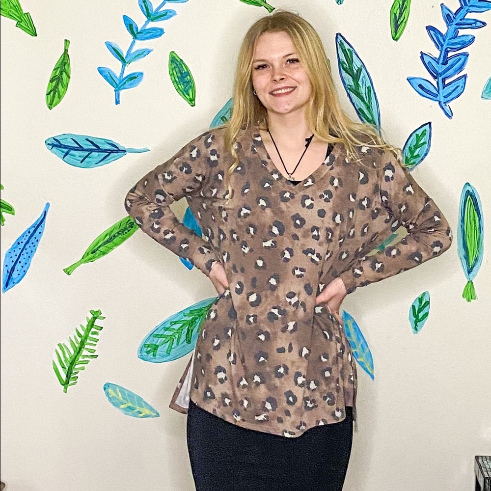 Cheetah High Low Dolman Tunic with Side Slits